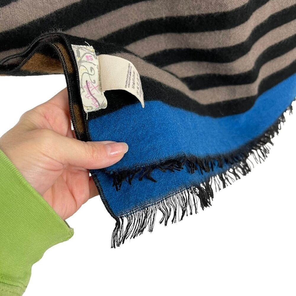 Free People Kellen Winter Oversized Scarf Striped Blue Brown Black Gray 25 X 78 - Picture 5 of 10